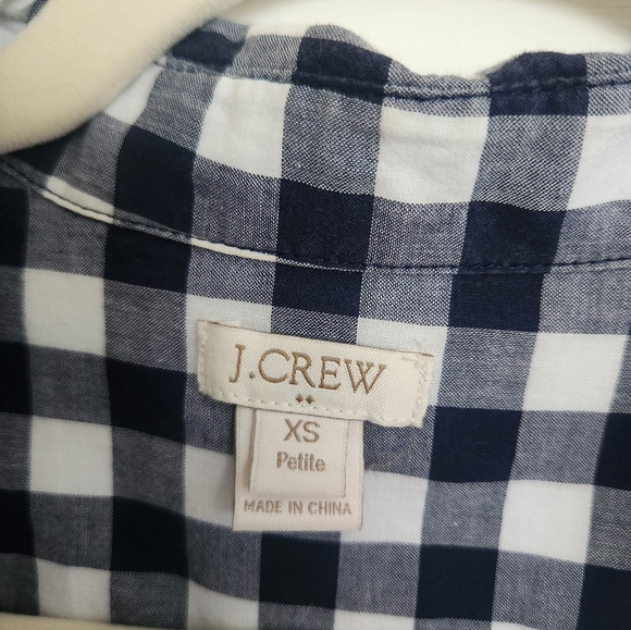 J. Crew blue and white checkered gingham button-up shirt in size Petite XS - Picture 2 of 4